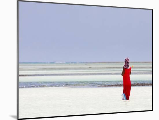 Tanzania, Zanzibar, Unguja, Pongwe, a Lady Looks Out to Sea-Nick Ledger-Mounted Photographic Print