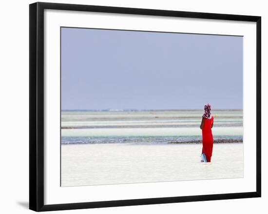 Tanzania, Zanzibar, Unguja, Pongwe, a Lady Looks Out to Sea-Nick Ledger-Framed Photographic Print