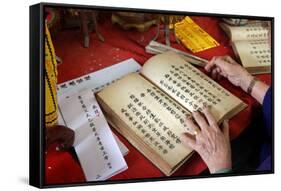 Taoist ceremony in a temple-Godong-Framed Stretched Canvas