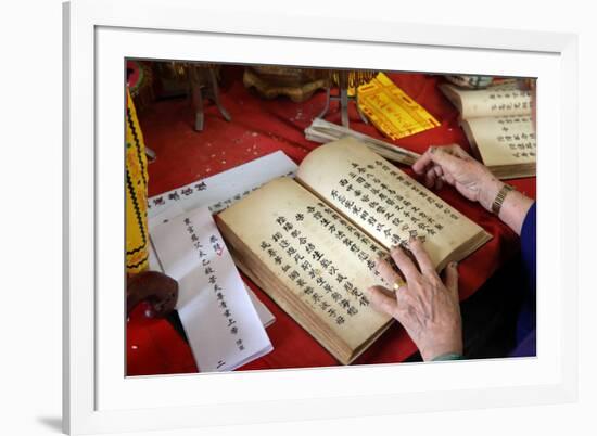 Taoist ceremony in a temple-Godong-Framed Photographic Print