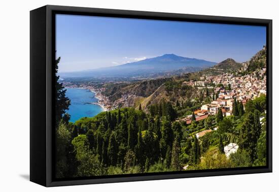 Taormina and Mount Etna Volcano Seen from Teatro Greco (Greek Theatre)-Matthew Williams-Ellis-Framed Stretched Canvas