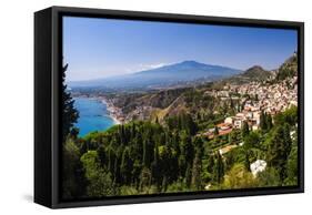 Taormina and Mount Etna Volcano Seen from Teatro Greco (Greek Theatre)-Matthew Williams-Ellis-Framed Stretched Canvas