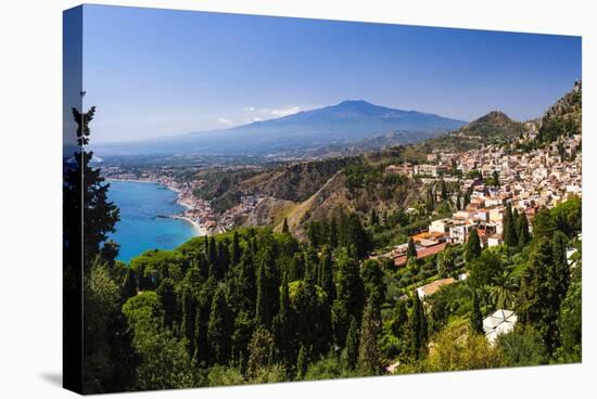 Taormina and Mount Etna Volcano Seen from Teatro Greco (Greek Theatre)-Matthew Williams-Ellis-Stretched Canvas