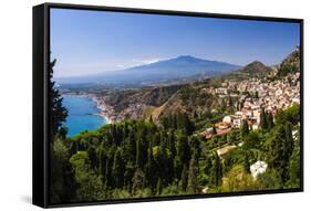 Taormina and Mount Etna Volcano Seen from Teatro Greco (Greek Theatre)-Matthew Williams-Ellis-Framed Stretched Canvas