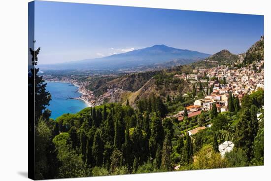 Taormina and Mount Etna Volcano Seen from Teatro Greco (Greek Theatre)-Matthew Williams-Ellis-Stretched Canvas