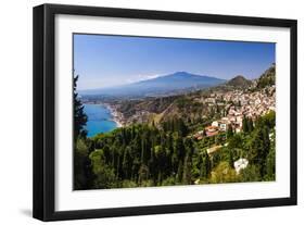 Taormina and Mount Etna Volcano Seen from Teatro Greco (Greek Theatre)-Matthew Williams-Ellis-Framed Photographic Print