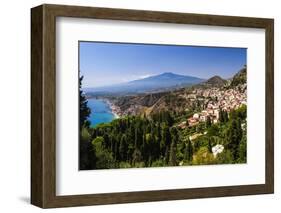 Taormina and Mount Etna Volcano Seen from Teatro Greco (Greek Theatre)-Matthew Williams-Ellis-Framed Photographic Print