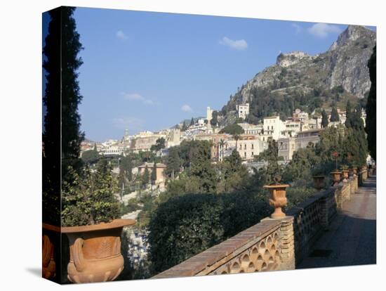 Taormina from the Public Gardens, Island of Sicily, Italy, Mediterranean-Sheila Terry-Stretched Canvas