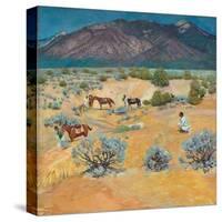 Taos Landscape with Indians (Oil on Canvas)-Walter Ufer-Stretched Canvas