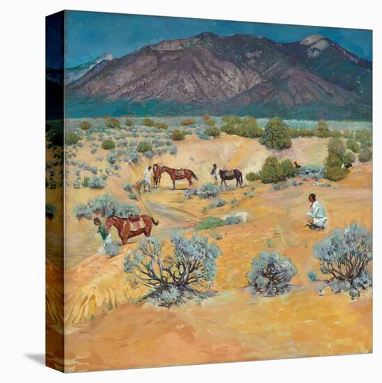Taos Landscape with Indians (Oil on Canvas)-Walter Ufer-Stretched Canvas