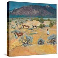 Taos Landscape with Indians (Oil on Canvas)-Walter Ufer-Stretched Canvas