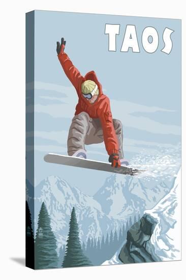 Taos, New Mexico - Jumping Snowboarder-Lantern Press-Stretched Canvas