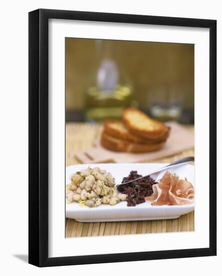 Tapas Plate: Beans with Lime, Olive Tapenade, Ham-Louise Lister-Framed Photographic Print