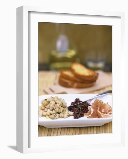 Tapas Plate: Beans with Lime, Olive Tapenade, Ham-Louise Lister-Framed Photographic Print