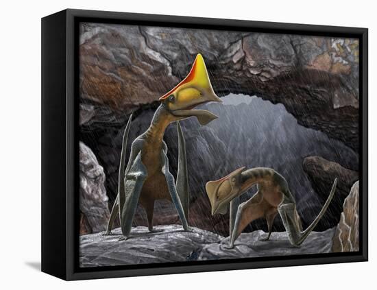 Tapejara Wellnhoferi Pterosaurs Seek Shelter Inside a Cave from a Rain Storm-null-Framed Stretched Canvas