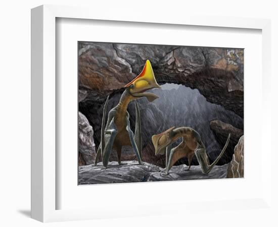 Tapejara Wellnhoferi Pterosaurs Seek Shelter Inside a Cave from a Rain Storm-null-Framed Art Print