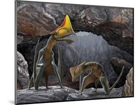 Tapejara Wellnhoferi Pterosaurs Seek Shelter Inside a Cave from a Rain Storm-null-Mounted Art Print