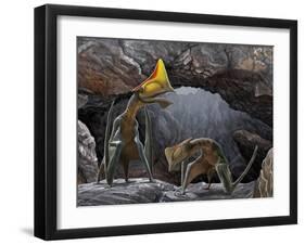 Tapejara Wellnhoferi Pterosaurs Seek Shelter Inside a Cave from a Rain Storm-null-Framed Art Print