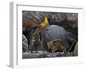 Tapejara Wellnhoferi Pterosaurs Seek Shelter Inside a Cave from a Rain Storm-null-Framed Art Print