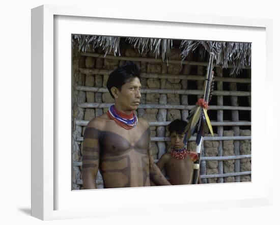 Tapirape Indian Chief and Son, Brazil-null-Framed Photographic Print