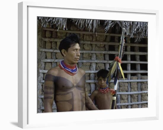 Tapirape Indian Chief and Son, Brazil-null-Framed Photographic Print