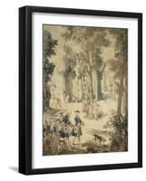 Tapisserie de la tenture : Louis XV tenant le limier-Jean Baptiste Oudry-Framed Giclee Print