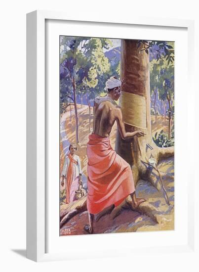 Tapping a Rubber Tree-null-Framed Art Print