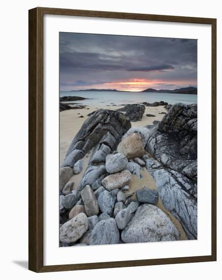 Taransay at Sunset from the Rocky Shore at Scarista, Isle of Harris, Outer Hebrides, Scotland, UK-Lee Frost-Framed Photographic Print