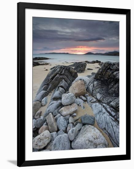 Taransay at Sunset from the Rocky Shore at Scarista, Isle of Harris, Outer Hebrides, Scotland, UK-Lee Frost-Framed Photographic Print