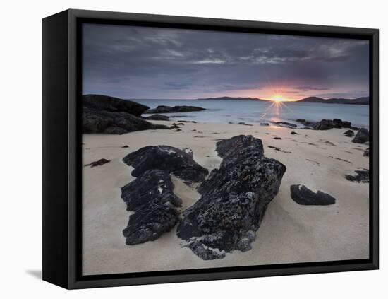 Taransay at Sunset from the Rocky Shore at Scarista, Isle of Harris, Outer Hebrides, Scotland, UK-Lee Frost-Framed Stretched Canvas