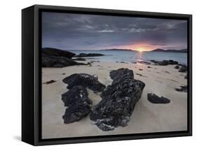 Taransay at Sunset from the Rocky Shore at Scarista, Isle of Harris, Outer Hebrides, Scotland, UK-Lee Frost-Framed Stretched Canvas