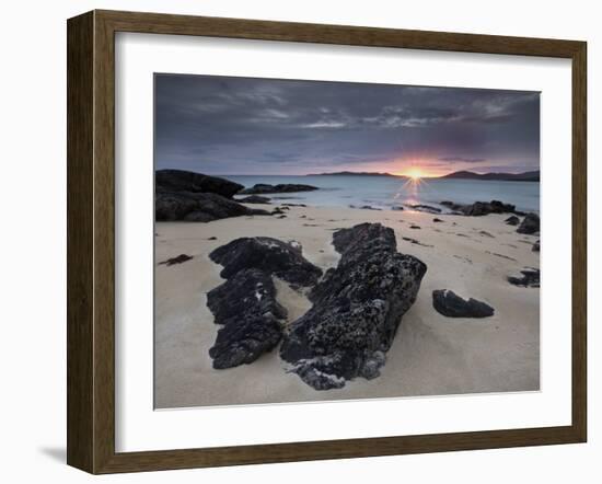 Taransay at Sunset from the Rocky Shore at Scarista, Isle of Harris, Outer Hebrides, Scotland, UK-Lee Frost-Framed Photographic Print