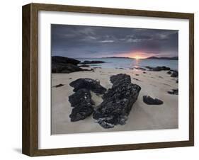 Taransay at Sunset from the Rocky Shore at Scarista, Isle of Harris, Outer Hebrides, Scotland, UK-Lee Frost-Framed Photographic Print