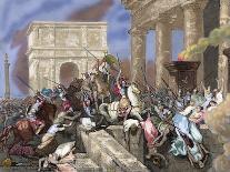Sack of Rome by the Visigoths Led by Alaric I in 410. Colored Engraving.-Tarker-Giclee Print
