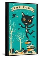 Tarot Card Cat: The Fool-Jazzberry Blue-Framed Stretched Canvas