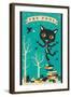 Tarot Card Cat: The Fool-Jazzberry Blue-Framed Art Print