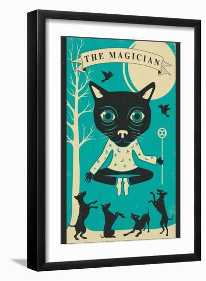 Tarot Card Cat: The Magician-Jazzberry Blue-Framed Art Print