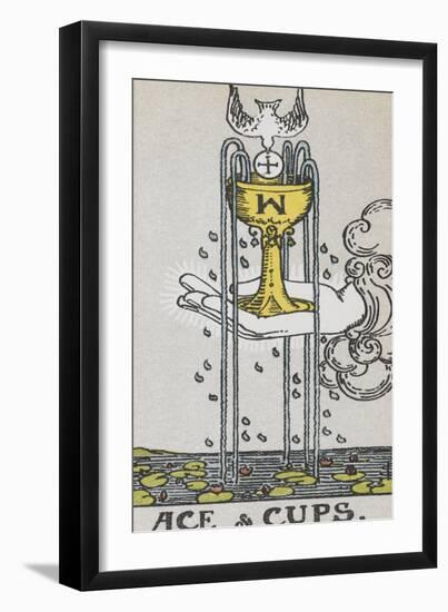 Tarot Card With a Hand Holding a Gold Cup Over a Pond. a White Bird Flies Into the Cup-Arthur Edward Waite-Framed Giclee Print