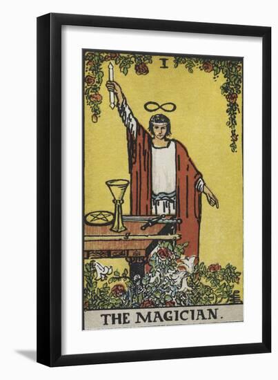 Tarot Card With a Magician Holding an Object Wearing a Red Robe, Before a Table With a Sword-Arthur Edward Waite-Framed Giclee Print