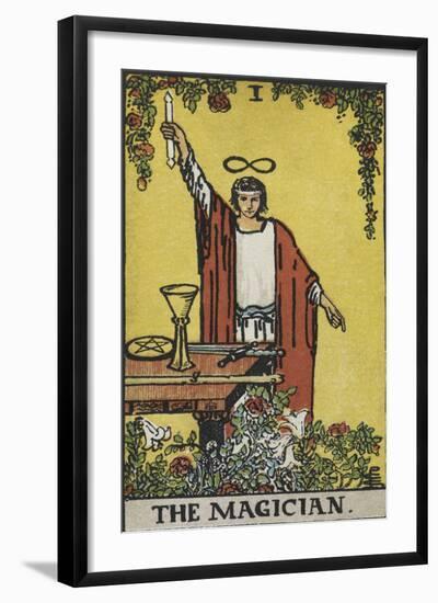 Tarot Card With a Magician Holding an Object Wearing a Red Robe, Before a Table With a Sword-Arthur Edward Waite-Framed Giclee Print