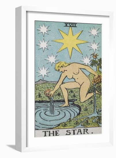 Tarot Card With a Nude Woman by a Lake With Vessels Of Water. Stars Shine Overhead-Arthur Edward Waite-Framed Giclee Print