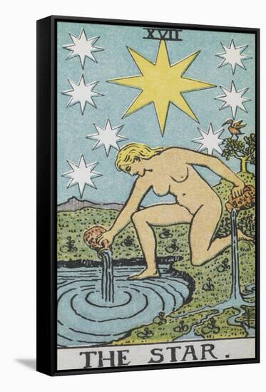 Tarot Card With a Nude Woman by a Lake With Vessels Of Water. Stars Shine Overhead-Arthur Edward Waite-Framed Stretched Canvas