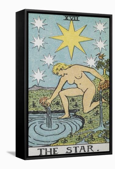 Tarot Card With a Nude Woman by a Lake With Vessels Of Water. Stars Shine Overhead-Arthur Edward Waite-Framed Stretched Canvas