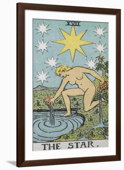 Tarot Card With a Nude Woman by a Lake With Vessels Of Water. Stars Shine Overhead-Arthur Edward Waite-Framed Giclee Print