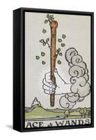 Tarot Card With a White Hand Holding a Large Wand With a Cloud Of Smoke-Arthur Edward Waite-Framed Stretched Canvas