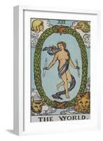 Tarot Card With a Woman Floating Inside a Wreath Of Green Leaves With the Head Of a Man-Arthur Edward Waite-Framed Giclee Print