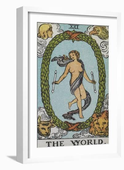 Tarot Card With a Woman Floating Inside a Wreath Of Green Leaves With the Head Of a Man-Arthur Edward Waite-Framed Giclee Print