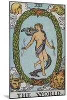 Tarot Card With a Woman Floating Inside a Wreath Of Green Leaves With the Head Of a Man-Arthur Edward Waite-Mounted Giclee Print