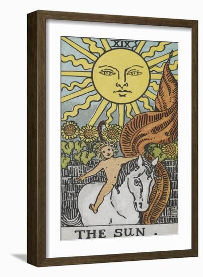 Tarot Card With a Young Child Riding a White Horse With Large Sunflowers and Sun Behind-Arthur Edward Waite-Framed Giclee Print