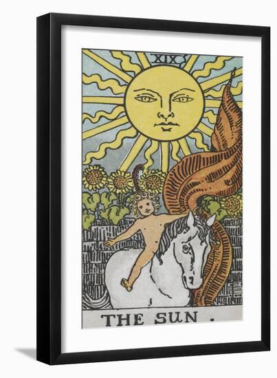 Tarot Card With a Young Child Riding a White Horse With Large Sunflowers and Sun Behind-Arthur Edward Waite-Framed Giclee Print